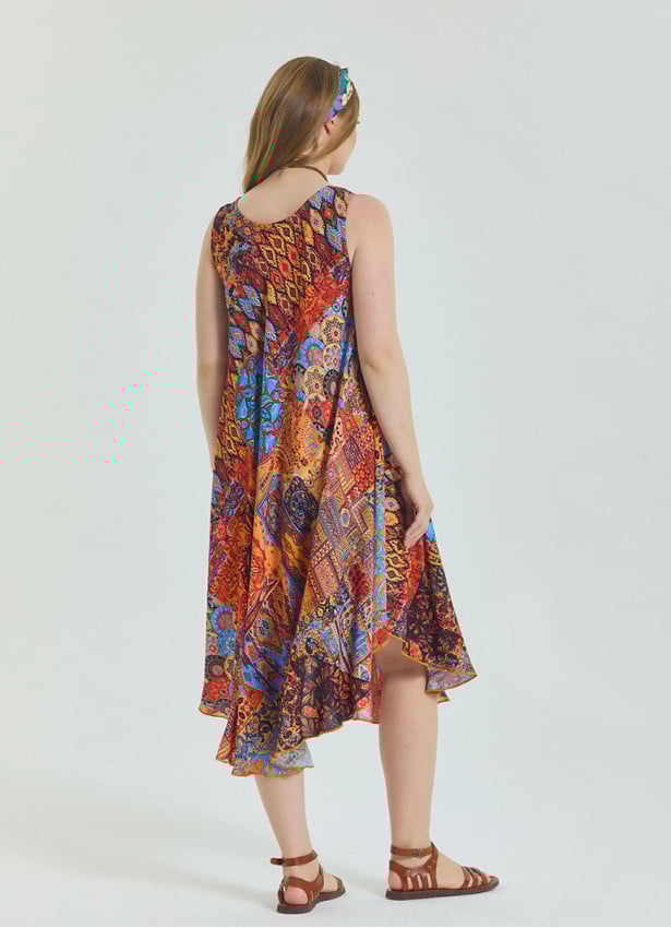 Boat Neck Loose Cut Orange Plus Size Dress 4668